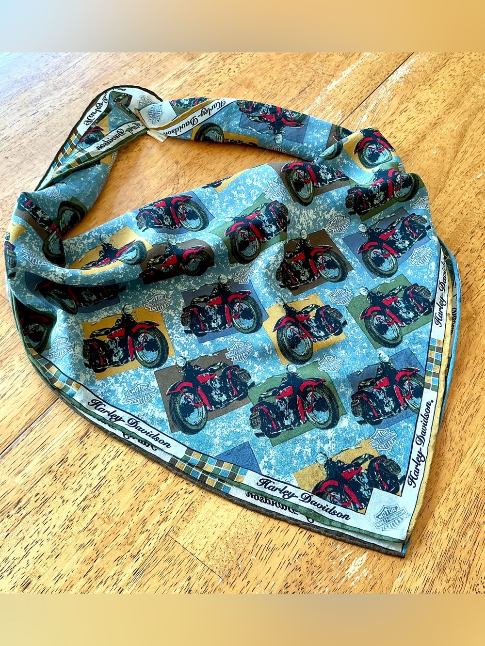 Vintage Harley-Davidson 100% Silk Motorcycle Square Scarf 25” Blue Red